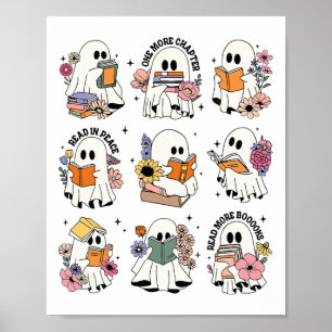 Teacher Halloween Ghost Book Reading Librarian Boo Poster