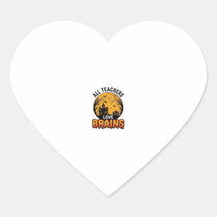 Teacher Halloween Love Brains Vintage Design_1 Heart Sticker