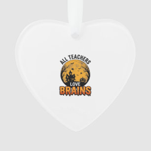 Teacher Halloween Love Brains Vintage Design_1 Ornament