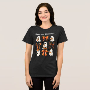 Teacher Halloween "Read a good BOOOOK" Ghost Bow Tri-Blend Shirt