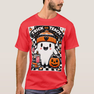 Teacher Halloween Retro Trick or Teach Floral Ghos T-Shirt