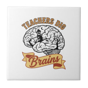 Teacher Halloween Shirt Vintage Engraved Brain Pun Ceramic Tile