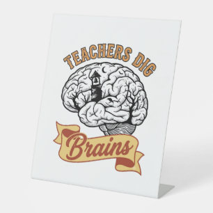 Teacher Halloween Shirt Vintage Engraved Brain Pun Pedestal Sign