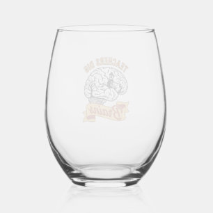 Teacher Halloween Shirt Vintage Engraved Brain Pun Stemless Wine Glass