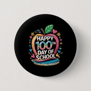 Teacher Happy 100th Day Of School Math Apple Frame 6 Cm Round Badge