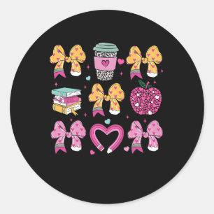 Teacher Happy Valentine Day Coquette Pencil Coffee Classic Round Sticker