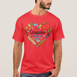 Teacher Heart Of Counsellor With School Stuff T-Sh T-Shirt