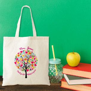 Teacher heart tree thank you gift tote bag xmas