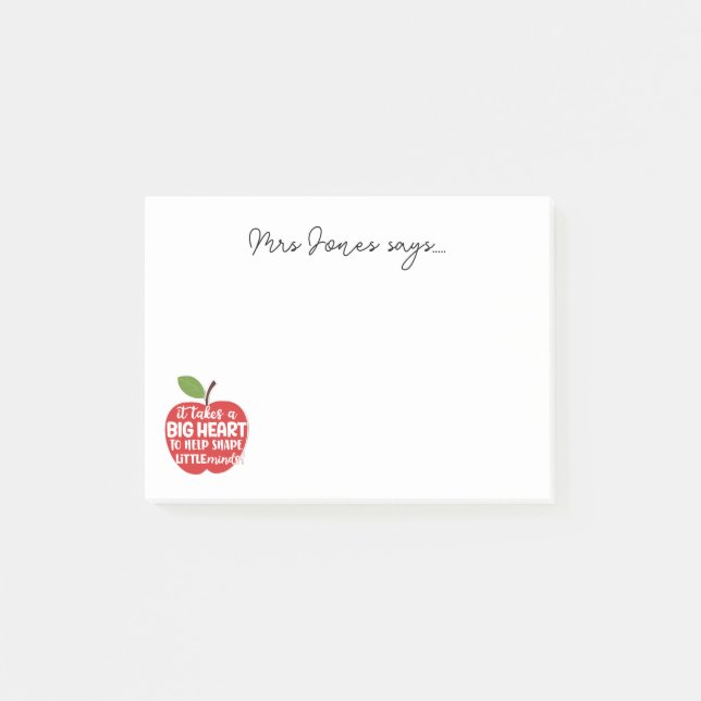 Teacher heart word art apple feedback post-it notes (Front)