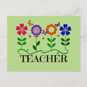 Teacher, Hearts and Flowers and Pretty Butterflies Postcard