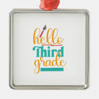 Teacher Hello Third Grade Metal Ornament