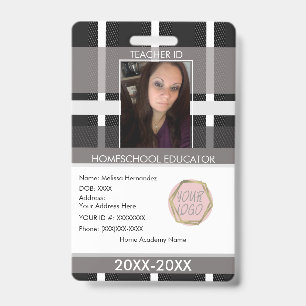 Teacher Homeschooling School Mum ID Plaid Badge