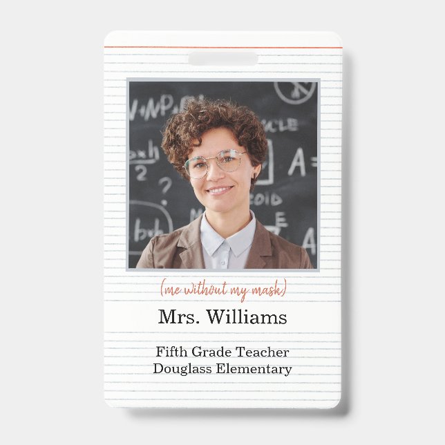 Teacher ID Badge with photo, school classroom use (Front)