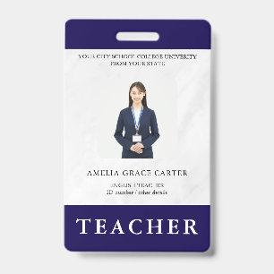 Teacher ID Card Name School Template Photo Badge