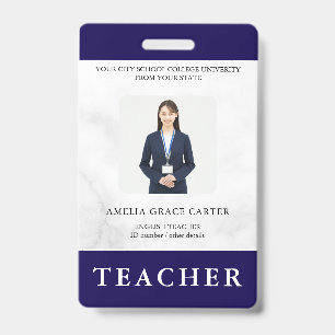 Teacher ID Card Name School Template Photo Badge