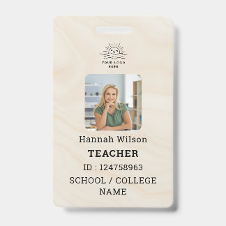 Teacher ID Card Name School Template Photo Badge