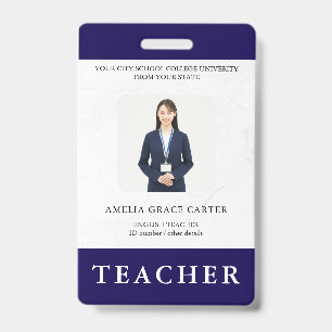Teacher ID Card Name School Template Photo Badge