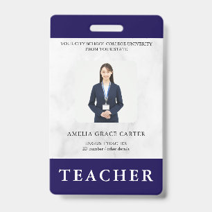 Teacher ID Card Name School Template Photo Badge
