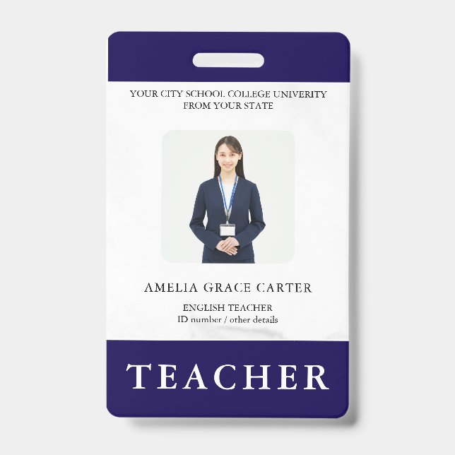 Teacher ID Card Name School Template Photo Badge (Front)