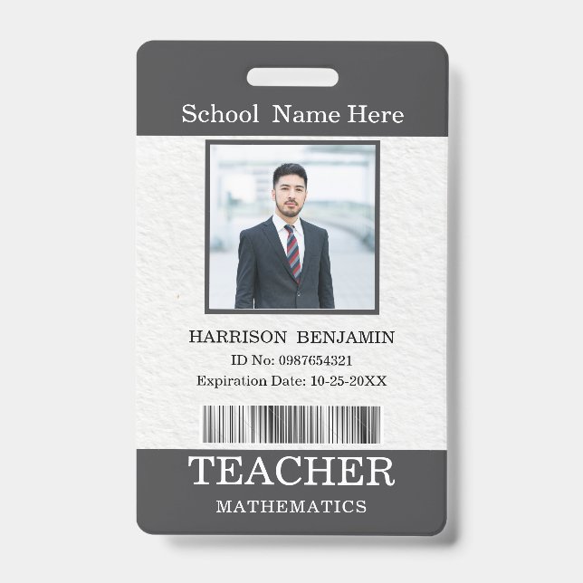 Teacher ID Card Name School Template Photo Badge  (Front)