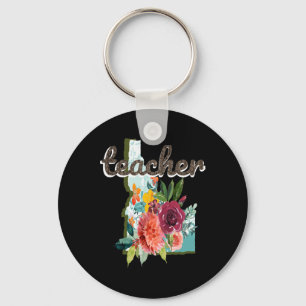 Teacher Idaho Watercolor Flower Cute Educator Key Ring