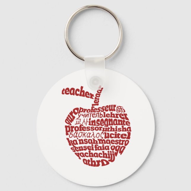 Teacher in all languages Red Apple Key Ring (Front)