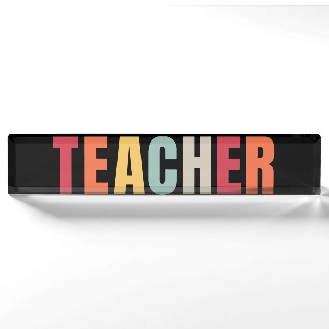 TEACHER in colourful lettering Nameplate (Front)