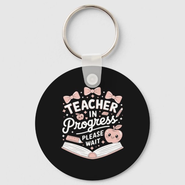 Teacher In Training Pink Bow Apple Please Wait Key Ring (Front)