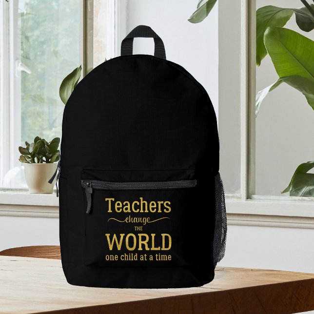 Teacher inspirational quote black gold printed backpack (Creator Uploaded)