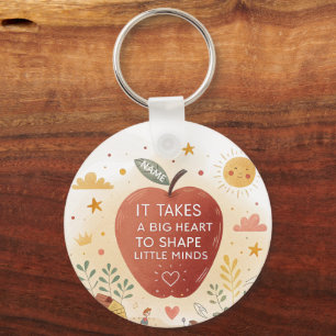 Teacher It Takes a Big Heart Apple Keychain Gift