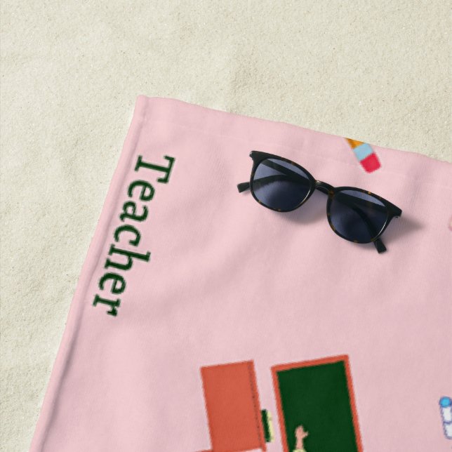 Teacher job pattern on pink beach towel (In Situ)