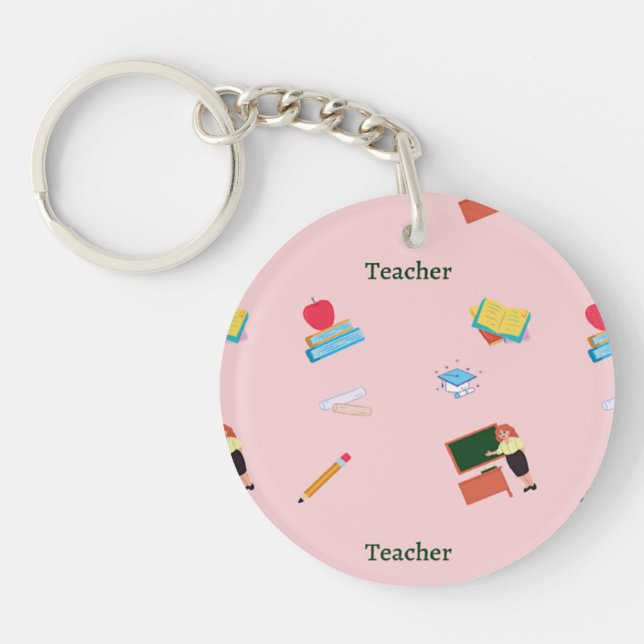 Teacher job pattern on pink key ring (Front)