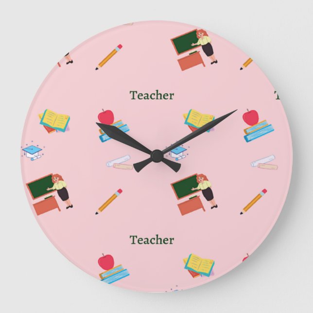 Teacher job pattern on pink large clock (Front)