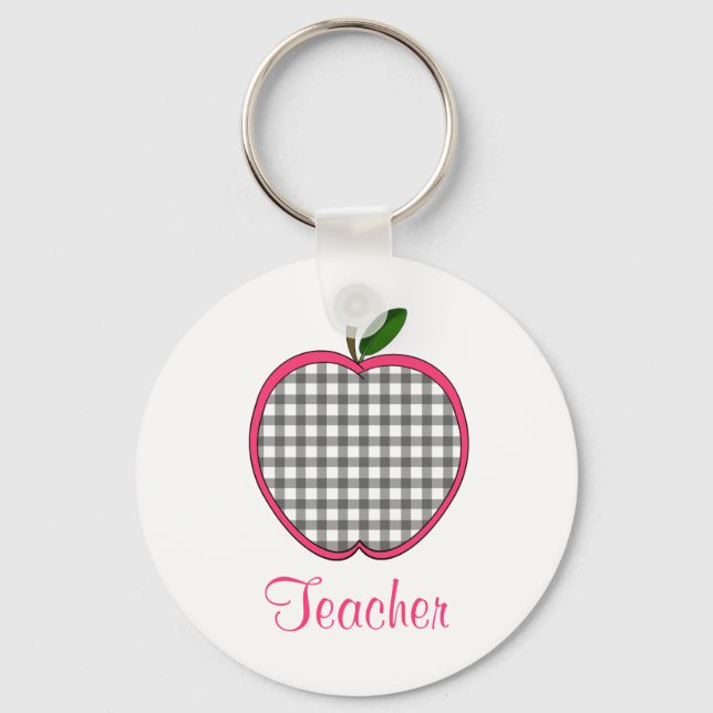 Teacher Keychain - Charcoal Grey Gingham (Front)