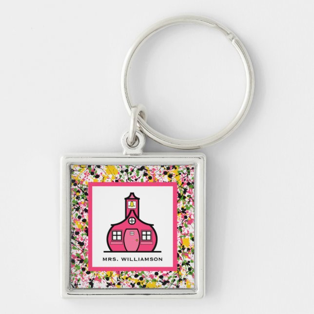 Teacher Keychain - Multicolor Paint Splatter (Front)