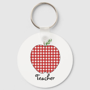 Teacher Keychain - Red Gingham Apple