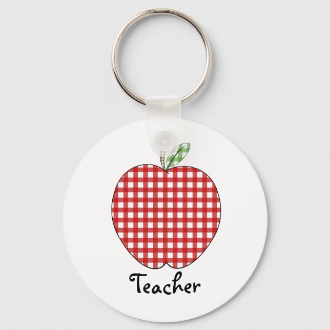 Teacher Keychain - Red Gingham Apple (Front)