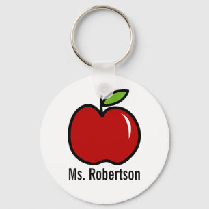 Teacher keychain with red apple design