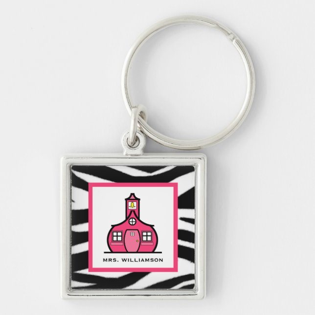 Teacher Keychain - Zebra Print & Pink (Front)