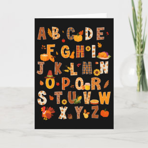 Teacher Kids Alphabet Turkey Pumpkin Autumn Thanks Card