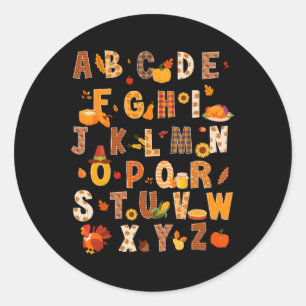 Teacher Kids Alphabet Turkey Pumpkin Autumn Thanks Classic Round Sticker