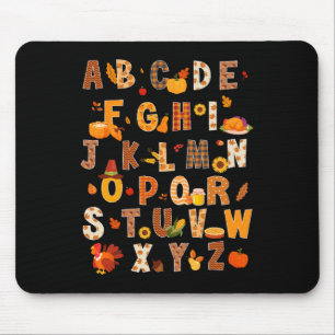 Teacher Kids Alphabet Turkey Pumpkin Autumn Thanks Mouse Pad