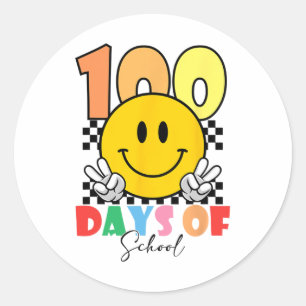 Teacher Kids Retro 100 Days Of School Smile Face P Classic Round Sticker