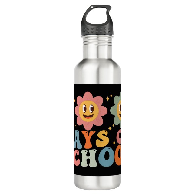 Teacher Kids Retro Groovy 100 Days 0f School  710 Ml Water Bottle (Front)