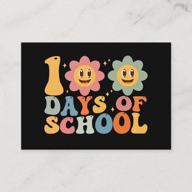 Teacher Kids Retro Groovy 100 Days 0f School  Business Card (Front)