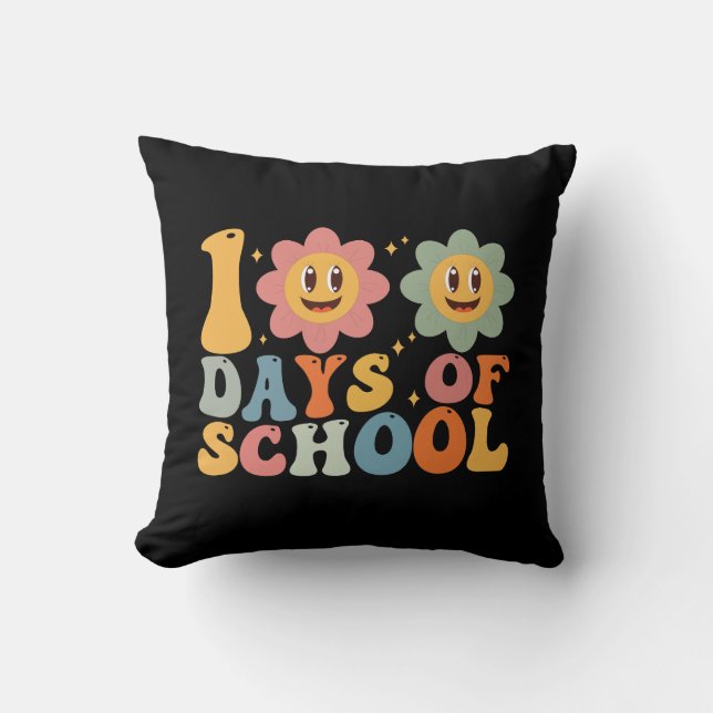 Teacher Kids Retro Groovy 100 Days 0f School  Cushion (Front)