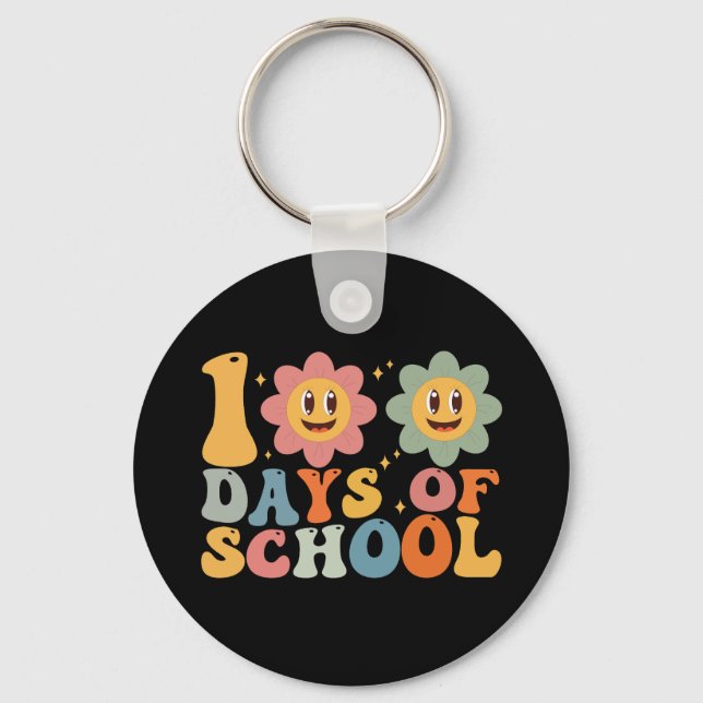 Teacher Kids Retro Groovy 100 Days 0f School  Key Ring (Front)