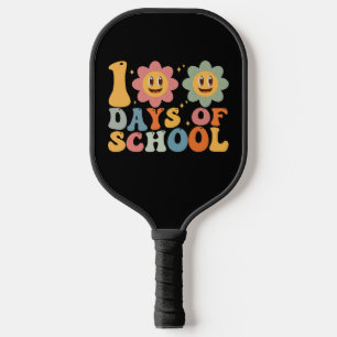 Teacher Kids Retro Groovy 100 Days 0f School  Pickleball Paddle