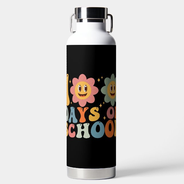 Teacher Kids Retro Groovy 100 Days 0f School  Water Bottle (Front)