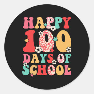 Teacher Kids Retro Groovy 100 Days Happy 100th Day Classic Round Sticker